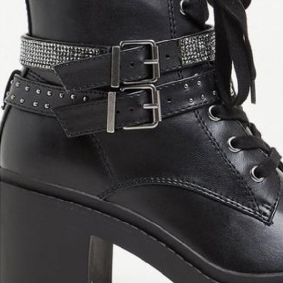 torrid Shoes - NWT TORRID black combat PLATFORM boots with rhinestones buckles 10.5 wide width